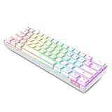 NACODEX Mini 60% Mechanical Gaming Keyboard - PBT Pudding Keycap Bluetooth 5.0 Rainbow Keyboard - 1000mAh Ultra-Compact Keyboard for iOS Android Windows Or Mac (Blue Switch White)