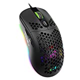 HXSJ USB Wired Gaming Mouse Supports Macro Programming Honeycomb Light Macro Mouse with 7 Buttons RGB Backlight up to 8000 DPI Ergonomics is Suitable for Mac Laptop Accessories PC Black