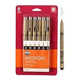 SAKURA Pigma Micron Fineliner Pens, Archival Black Ink, Assorted Tip Sizes, 6 Pack 50058