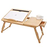 Lap Desk, COIWAI Laptop Desk for Bed, Bamboo Foldable Height Angle Adjustable Stand with Tablet Phone Slot Storage Drawer, Portable Tray Table for Netebook Computer Breakfast Work Study Reading Kids