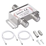 Justech 2 Way Coaxial Cable Splitter 5-2500MHz with 2 Cable for Sky Box CATV, Satellite TV, MoCA Configurations Telewest Eurovox Starview Dreambox