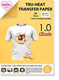 TransOurDream Tru-Heat Iron on Transfer Paper for Light and White Fabrics (20 Sheets, 8.5x11') Transfers Paper Iron-on for Light T-Shirts Printable Heat Vinyl Transfer for Inkjet Printer (Trans-1)