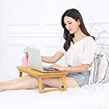 Youmymine Laptop Desk for Bed, Lazy Height Adjustment Computer Desk with Storage Drawer & Cup Holder, Foldable Portable Heat Dissipation Laptop Table (Yellow-D)