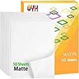 Premium Printable Vinyl Sticker Paper - 50 Matte White Waterproof Decal Paper Sheets for Inkjet Printer Standard Letter Size 8.5'x11'