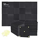 Focusound 50 Pack Acoustic Foam 1' x 12' x 12' Soundproofing Noise Cancelling Wedge Panels for Home Office Recoding Studio