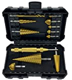NordWolf 12-Piece Step, Countersink & Cone Drill Set, 1/4' Hex Shank Titanium HSS, with Multi Drill Saw Automatic Center Punch in Storage Box, Metric, Compatible with DeWalt, Makita, Ryobi, SKIL