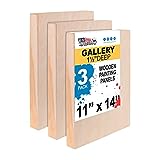 U.S. Art Supply 11' x 14' Birch Wood Paint Pouring Panel Boards, Gallery 1-1/2' Deep Cradle (Pack of 3) - Artist Depth Wooden Wall Canvases - Painting Mixed-Media Craft, Acrylic, Oil, Encaustic