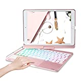 ONHI 360 Rotatable 7 Colors Back-lit Wireless Keyboard Case for New 10.2' iPad 9 th Gen,iPad 8th &7th Gen, Air 3, Pro 10.5(Rose Gold)