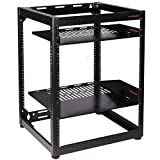 ECHOGEAR 15U Open Frame Rack for Servers & AV Gear - Wall Mountable Design Includes 2X Vented Shelves, 25x Rack Mounting Screws, 4X Leveling Feet, 4X Shelf Stops, & 2X Securement Straps
