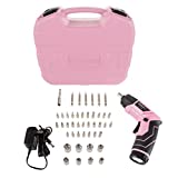 Stalwart - 75-PT1031 Pivoting Screwdriver 45 Pc. Set-Pivoting Cordless Power Tool with Rechargeable 3.6V Lithium Battery, LED Lights, Bits, Sockets, and Case by Pink