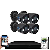 GW Security 2-Way Audio Floodlight 5.0 Megapixel PoE Security Camera System, 8 Channel 4K NVR with 4 x 5MP Full-time Color Night Vision IP Camera, Thermal PIR Heat & Motion Sensing, Two Way Talk