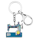 Enamel Metal Novelty Sewing Machine Key Chains For Women Girl Gift Car Purse bag Rings Charms (Blue)