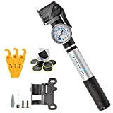 Lumintrail Mini Bike Pump with Large Pressure Gauge, 120 PSI Frame Mount Pump, Fits Schrader & Presta Valves, with Glueless Tire Patch Kit and Tire Lever Set