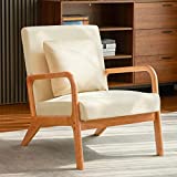 ELUCHANG Mid-Century Modern Accent Chair with Cushion,Upholstered Fabric Wood Frame Reading Armchair,Accent Chairs for Living Room Bedroom,Easy Assembly