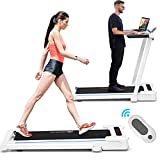 Goplus 3-in-1 Treadmill with Large Desk, 2.25HP Folding Electric Treadmills, LCD Display, Remote Control, Bluetooth Speakers, Walking Jogging Machine for Home/Office Use (White)