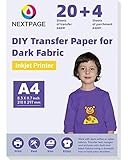 Heat Transfer Paper for Dark Fabrics, Inkjet Iron on Sublimation Paper 8.5x11.7”A4 20 Sheet Dark Transfer Paper for T-Shirt, Totes, Bags for Any Inkjet Printer