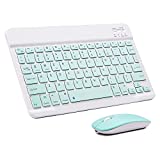 Ultra-Slim Bluetooth Keyboard and Mouse Combo Rechargeable Portable Wireless Keyboard Mouse Set for Apple iPad iPhone iOS 13 and Above Samsung Tablet Phone Smartphone Android Windows (Green)