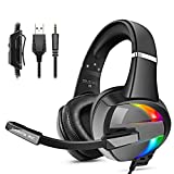 Gaming Headset PS4 Xbox One Headset with Stereo Bass Surround Sound, Gaming Headphones with Noise Canceling Mic for PS4 PS5 Xbox One PC Laptop Mac - RGB LED Light