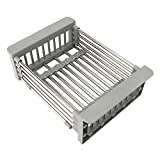 Expandable Dish Drying Rack, Over Sink Dish Drying Rack , Draining Dishes & Fruit Drain- Rustproof Stainless Steel for Kitchen, Rugged Sink Drain Rack (Gray)
