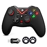 IFYOO VONE 2.4G Wireless Game Controller, Dual-Vibration Gaming Gamepad Joystick for PC Windows 11 10 8 7 Steam, PS3, Android Phone Tablet TV, Laptop Notebook Computer - Red, 2x White Joystick Caps