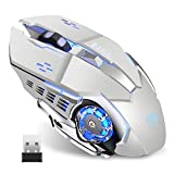 Uciefy T85 Rechargeable Wireless Mouse, 2.4G Ergonomic Silent Gaming Mice Portable Optical with USB Receiver, 3 Adjustable DPI, 6 Buttons LED Lights Compatible with Laptop/PC/Chromebook (Silver)