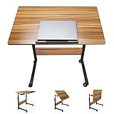 31.5' Home Office Desks Standing Adjustable Height Laptop Desk with Tilt Tabletop for Small Spaces Computer Table for Couch Bedrooms Mobile Rolling Portable Student Desk on Wheels - Wood