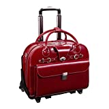 McKleinUSA W Series, Roseville, Top Grain Cowhide Leather, 15' Leather Fly-Through Checkpoint-Friendly Patented Detachable -Wheeled Ladies' Laptop Briefcase, Red (96646), 18'x8.75'x14.5'