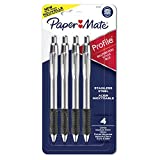 Paper Mate Profile Ballpoint Pens, Retractable Pen with Stainless Steel Barrel, 1.0 mm, Black Ink, 4 Count