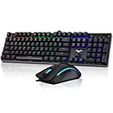 Mechanical Keyboard and Mouse, Havit Wired Gaming Keyboard Blue Switch 104 Keys Rainbow Backlit Keyboard and 7 Button Wired Mouse 4800 DPI for PC Computer Gamer (Black)