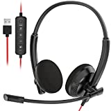 NUBWO HW03 USB Headset with Noise Canceling Microphone for PC, in-line Controls, Lightweight Wired Headset for PC, Mac, Laptop on Home, Office, Classroom, Chat, Online Class, Meeting
