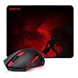 Redragon M601-WL-BA Wireless Gaming Mouse and Mouse Pad Combo, Ergonomic MMO 6 Button Mouse, 2400 DPI, Red LED Backlit & Large Mouse Pad for Windows PC Gamer (Black Wireless Mouse & Mousepad Set)