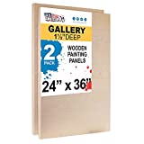 U.S. Art Supply 24' x 36' Birch Wood Paint Pouring Panel Boards, Gallery 1-1/2' Deep Cradle (Pack of 2) - Artist Depth Wooden Wall Canvases - Painting Mixed-Media Craft, Acrylic, Oil, Encaustic