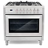 COSMO F965 36 in. 220/240V Dual Fuel Range with 5 Gas Burners, Electric Convection Oven with 3.8 cu. ft. Capacity, 8 Functions, Black Porcelain Interior in Stainless Steel