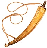 Mythrojan Hand Carved Powder Horn with Leather Strap for Civil War Re-Enactment Black Powder - Mountain Man Reenactment - Beige Color