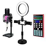 Podcast Equipment Bundle Audio Interface DJ Mixer Sound Card Kit Music Production Studio W XLR Microphone,Voice Changer,Ring Light for PC/Laptop/phone/Mac Live Streaming/Broadcasting/Recording/Gaming
