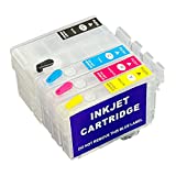 Sublimation Ink Cartridges, Empty Refillable Ink Cartridges Compatible for WF-7110 WF-7210 WF-7610 WF-7620 WF-7710 WF-7720 WF-3620 WF-3640 Printers ARC Chip 4Pcs Reusable Ink Cartridges Kit