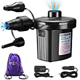 Electric Air Pump with Drawstring Bag, Portable Quick-Fill Air Pump with 3 Nozzles,110V AC/12V DC,Inflator/Deflator Air Mattress Pumps for Outdoor Camping Inflatable Cushions Airbed Swimming Ring Pool