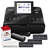 Canon SELPHY CP1300 Compact Photo Printer (Black) with WiFi w/Canon Color Ink and Paper Set + Battery