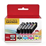 PGI-280XXL/CLI-281XXL Compatible Ink Cartridge Replacement for Canon Ink 280 and 281 Cartridge High Yield Use to PIXMA TR7520 TR8520 TR8500 TR8600 TR8620 TS6120 TS6220 TS9120 (5 Value Pack)