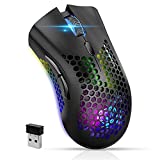 VEGCOO Wireless Gaming Mouse, Silent Click Gaming Mouse Wireless Rechargeable with 5 Lights Modes and 3 Level Adjustable DPI Built-in 400mah Lithium Battery for Laptop and Computer (Black)