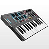 Donner MIDI Keyboard Controller, DMK25 Portable MIDI with 25 Responsive Keys, 8 Great Tactile Backlit Drum Pads, 4 Assignable Knobs for Beginners & Music Composition Lover, Great Gift for Son, Black