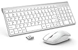Wireless Keyboard and Mouse Combo,J JOYACCESS 2.4G Slim Wireless Keyboard Mouse-Portable, Full Size, Ergonomic, 2400 DPI,Extreme Power Saving,Sleek Design-White+Silver