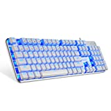 EagleTec KG051-BR Blue LED Backlit Mechanical Gaming Keyboard Low Profile Mechanical Gamers Keyboard 104 Key Mechanical Computer USB Gaming Keyboard for PC (White Version)