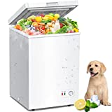 LifePlus Chest Freezer, 3.5 Cubic Feet Portable Small Deep Freezer w/Basket & Convenient Wheels, Low Noise & Energy Saving, Top Open Compact Box Freezer For Kitchen/Small Rooms, White