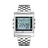 TVG Electronic Watch Military Sports LED Watch Digital TV DVD Remote Alarm Men Men's Fashion Casual Wrist Watch Stainless Steel (Silver)
