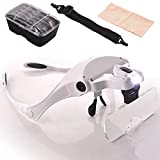 Headset Magnifier with LED Light -1.0X to 3.5X Zoom with 5 Detachable Lenses,M MOACC Hands Free Magnifying Glasses for Engraving Sewing Knitting Nail Art Eyelash Reading Repairing