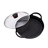 Cainfy Nonstick Grill Pan for Stovetop with Lid, The Cast Aluminium Griddle Pot Induction Compatible, 11.5 inch Round Frying Pan Dishwasher & Oven Safe