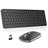 Wireless Keyboard Mouse Combo, cimetech Compact Full Size Wireless Keyboard and Mouse Set Less Noise Keys 2.4G Ultra-Thin Sleek Design for Windows, Computer, PC, Notebook, Laptop (Matte Black)