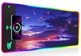 GIM Wireless Charging RGB Gaming Mouse Pad 10W, LED Mouse Mat 800x300x4MM, 10 Light Modes Extra Large Mousepad Non-Slip Rubber Base Computer Keyboard Mat for Gaming, MacBook, PC, Laptop, Desk（Sunset）