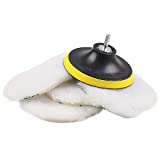 SPTA 3 Inch (75mm) Polisher/Buffer 3' Wool Buffing Pad Lambwool Wool Buffing polishing Pads, 6 Pcs Kit with Hook & Loop 5/8'-11 Thread Drill Adapter for Car Polisher Polishing and Buffing